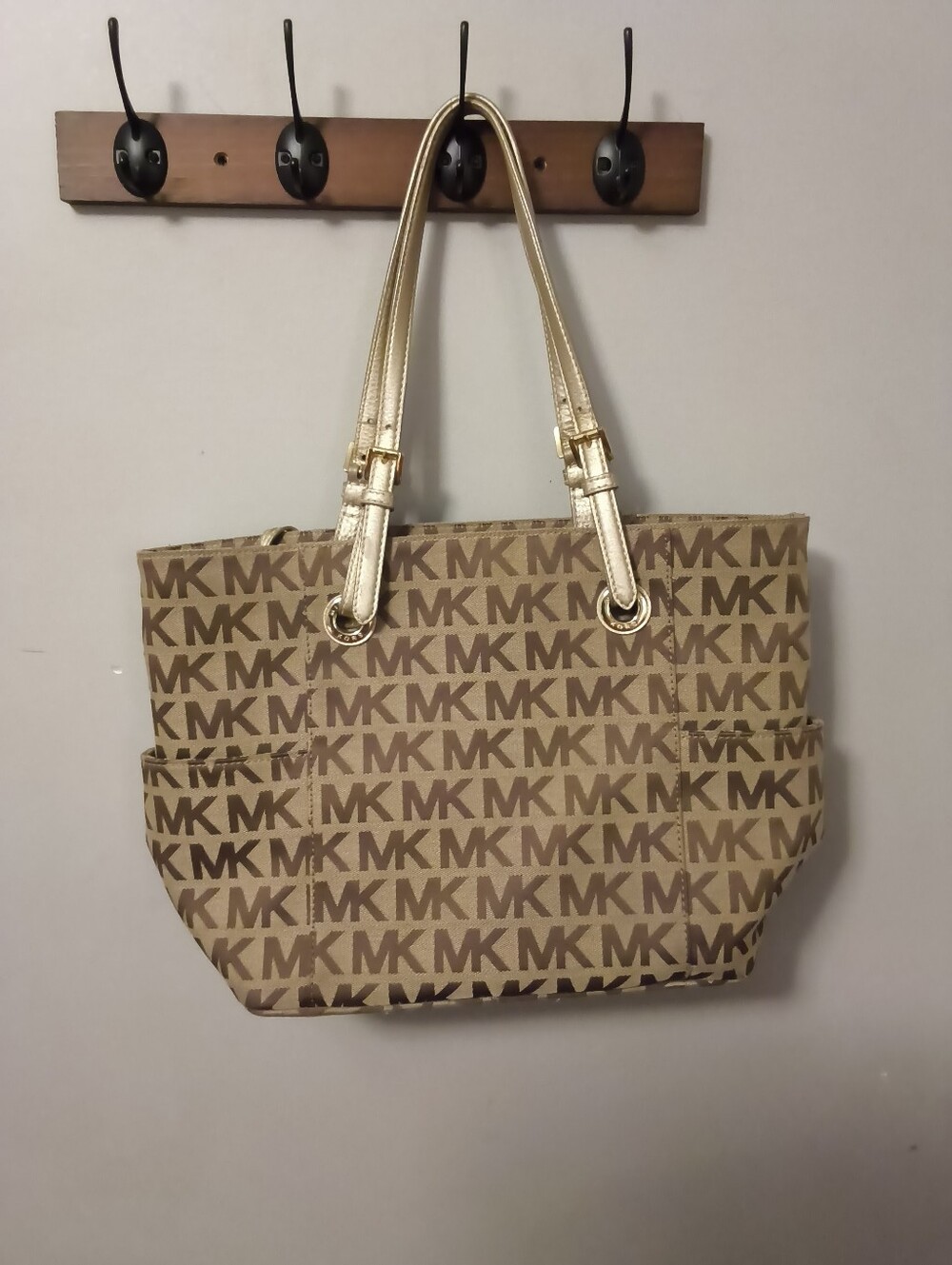 Michael Kors Beige Gold Logo Tote Bag